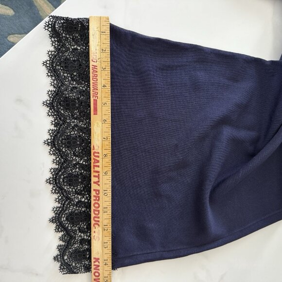 Zara Knit Wide Leg Crop Pant High Waist Blue Lace Trim Stretch Ankle Culottes S - Picture 9 of 11